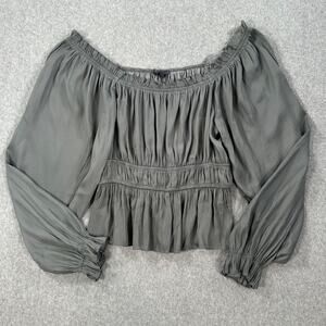 Grade & Gather Peasant Blouse Women's Small Green Long Sleeve Pleated Laganlook